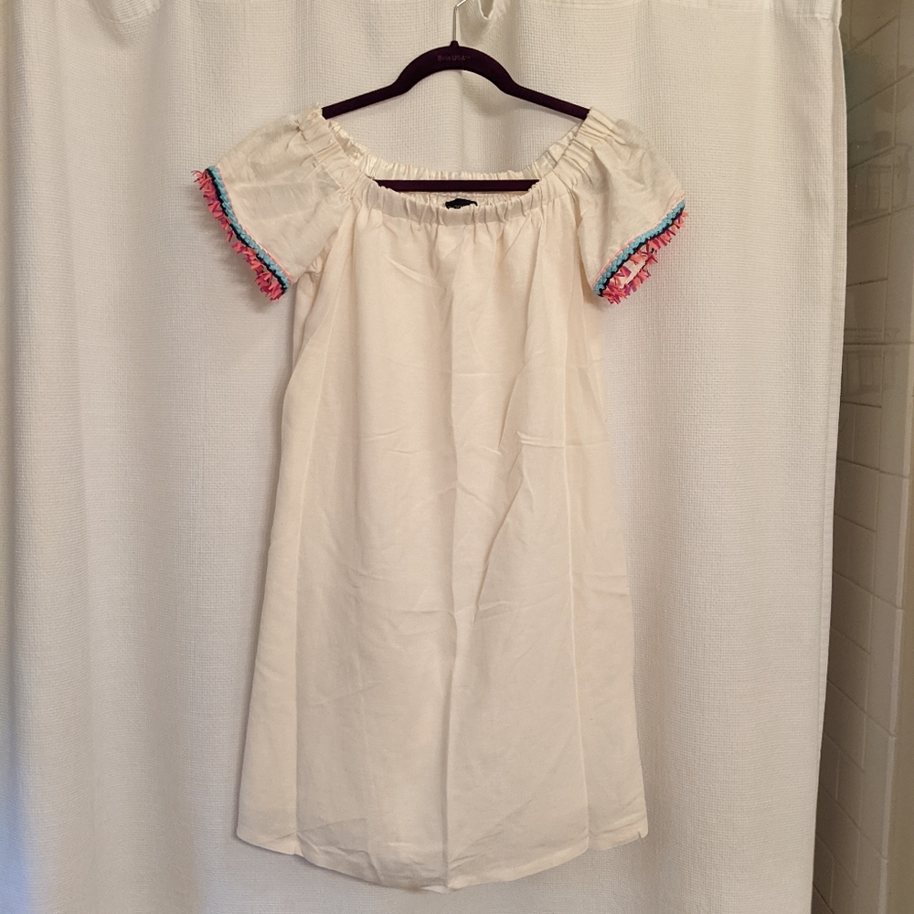 Buckley K cream silk dress colorful fringe Small